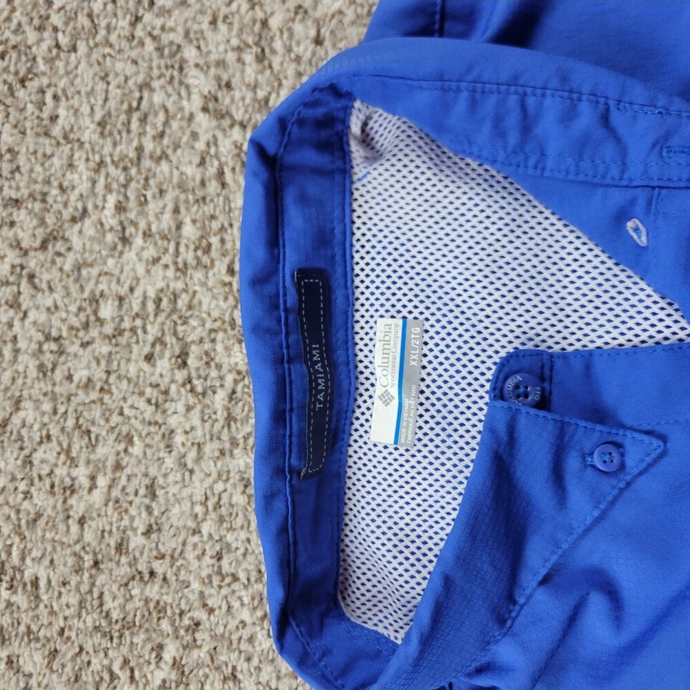 Columbia Tamiami Shirt Mens 2XL Blue PFG Omni-Shade Fishing Button Front - Picture 2 of 6